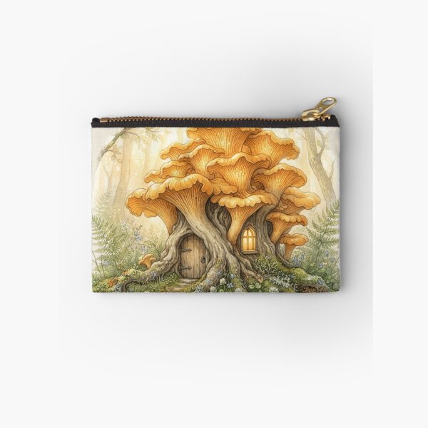 Item preview, Golden Chanterelle Fairy House Watercolor Cottagecore Art designed and sold by CalmCapy Co.