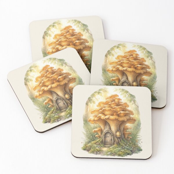 Item preview, Golden Chanterelle Fairy House Watercolor Cottagecore Art designed and sold by CalmCapy Co.