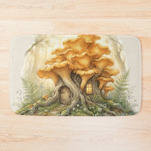 Item preview, Golden Chanterelle Fairy House Watercolor Cottagecore Art designed and sold by CalmCapy Co.