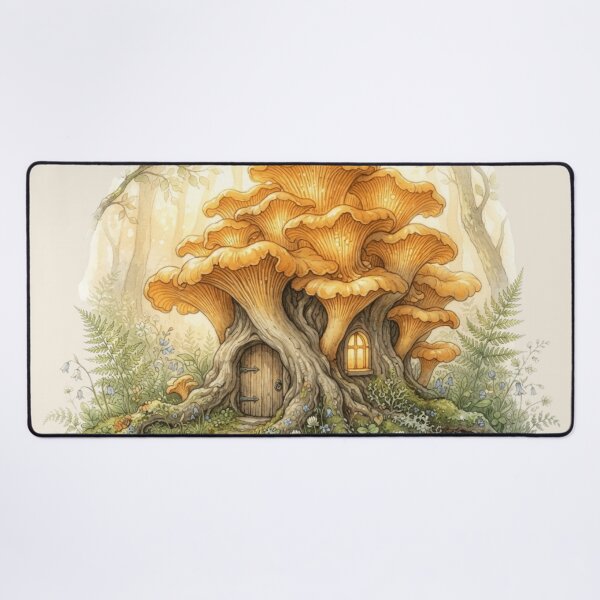 Item preview, Golden Chanterelle Fairy House Watercolor Cottagecore Art designed and sold by CalmCapy Co.