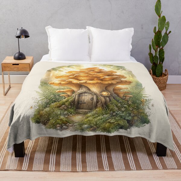 Item preview, Golden Chanterelle Fairy House Watercolor Cottagecore Art designed and sold by CalmCapy Co.