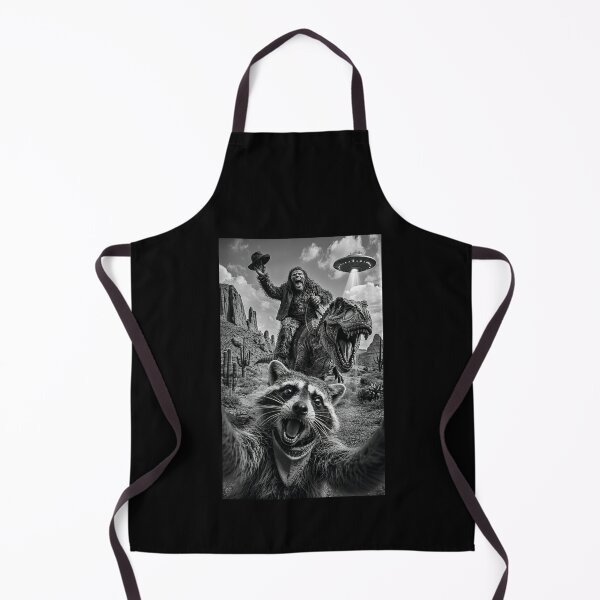 Item preview, Funny Raccoon Selfies with Bigfoot riding T-rex and UFO designed and sold by Hedoraxe.