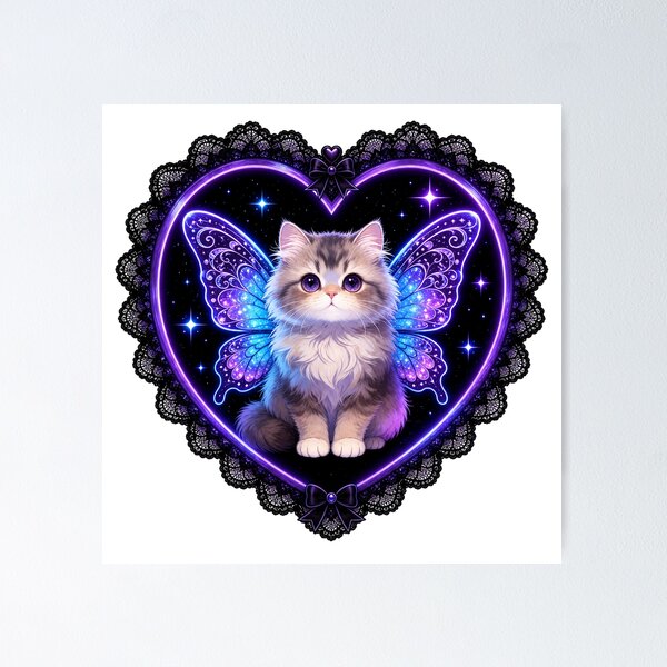 Item preview, Gothic Winged Cat in Lace Heart designed and sold by SweetLilith.