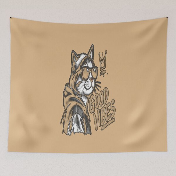 Item preview, Cool Cat Wearing Sunglasses Good Vibes - Urban Streetwear Sketch designed and sold by FABIOLA1970.