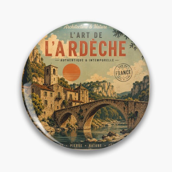 Item preview, Ardèche France Retro Travel Poster Vintage French Village River Alps Architecture Art designed and sold by AstraDrip Studio.