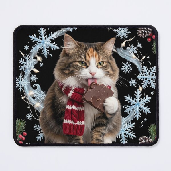 Item preview, Winter Cat Eats Chocolate: Whimsical Holiday Art designed and sold by KreatoLab.