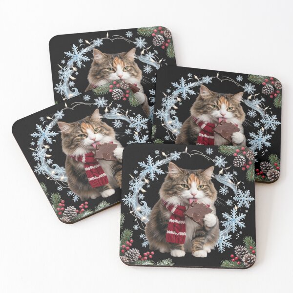 Item preview, Winter Cat Eats Chocolate: Whimsical Holiday Art designed and sold by KreatoLab.