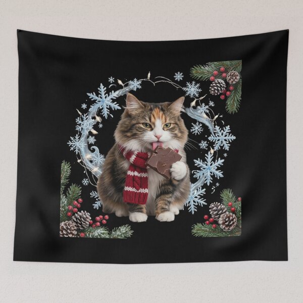 Item preview, Winter Cat Eats Chocolate: Whimsical Holiday Art designed and sold by KreatoLab.