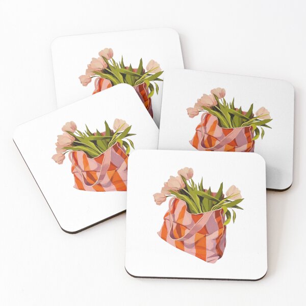 Item preview, Pink Tulip Bouquet Pink Orange Striped Tote Bag Illustration designed and sold by MindMakerStudio.