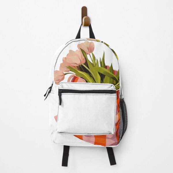 Item preview, Pink Tulip Bouquet Pink Orange Striped Tote Bag Illustration designed and sold by MindMakerStudio.