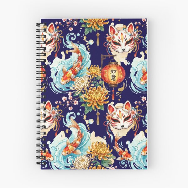 Item preview, Japanese Kitsune Mask Koi Fish Pattern Watercolors Chrysanthemum Yokai Art designed and sold by Marukami99.