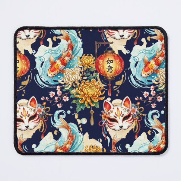 Item preview, Japanese Kitsune Mask Koi Fish Pattern Watercolors Chrysanthemum Yokai Art designed and sold by Marukami99.