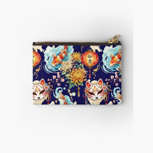 Item preview, Japanese Kitsune Mask Koi Fish Pattern Watercolors Chrysanthemum Yokai Art designed and sold by Marukami99.