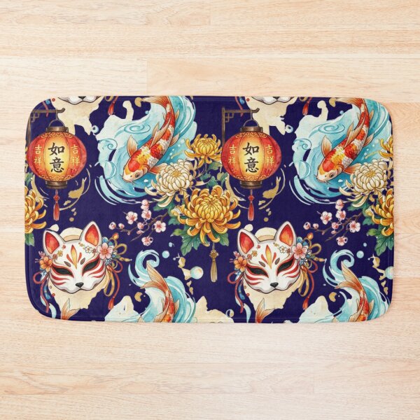 Item preview, Japanese Kitsune Mask Koi Fish Pattern Watercolors Chrysanthemum Yokai Art designed and sold by Marukami99.