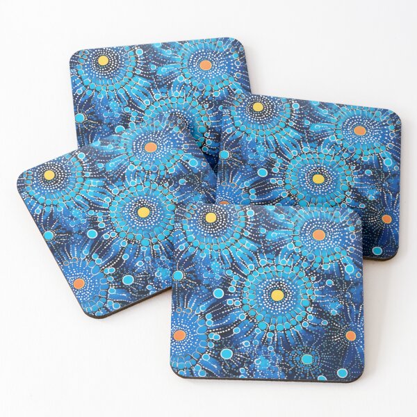 Item preview, Aboriginal Inspired Dot Art - Ocean Blue Water Flowers designed and sold by GrinGalore.
