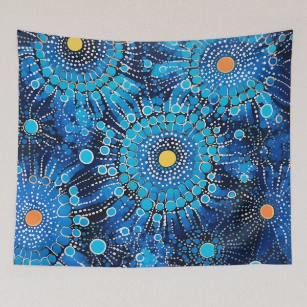 Item preview, Aboriginal Inspired Dot Art - Ocean Blue Water Flowers designed and sold by GrinGalore.