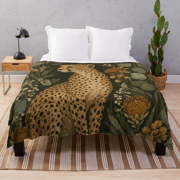 Item preview, Cheetah Botanical Floral on Dark Green Vintage designed and sold by Jozefin's Studio.