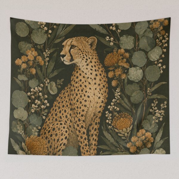 Item preview, Cheetah Botanical Floral on Dark Green Vintage designed and sold by Jozefin's Studio.