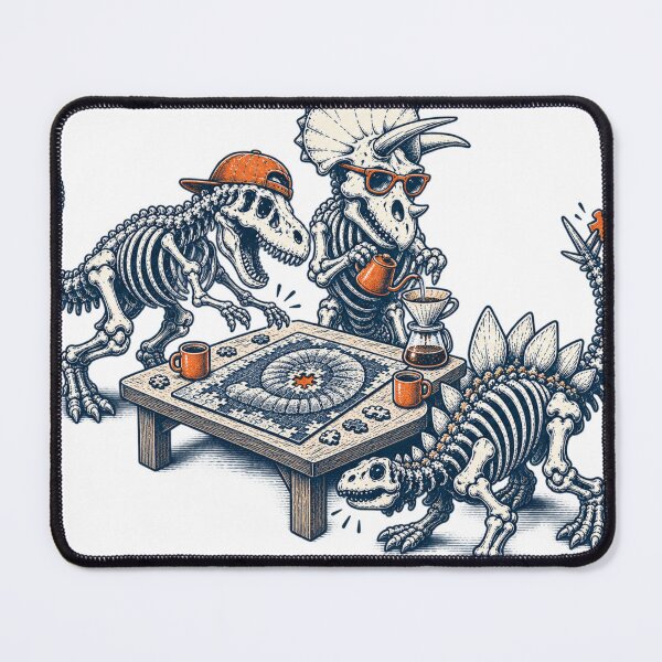 Item preview, Funny Dinosaur Skeleton Coffee Lovers & Board Game Puzzle Night - Vintage Skeleton T-Rex Stegosaurus Triceratops Graphic Illustration designed and sold by zhivago1980.