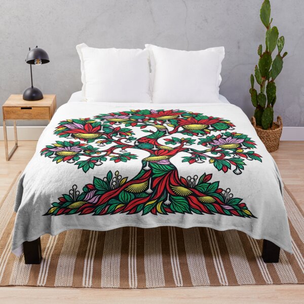 Aperçu de l'œuvre Vibrant Floral Tree of Life – Colorful Botanical Folk Art créée et vendue par Awarrie.