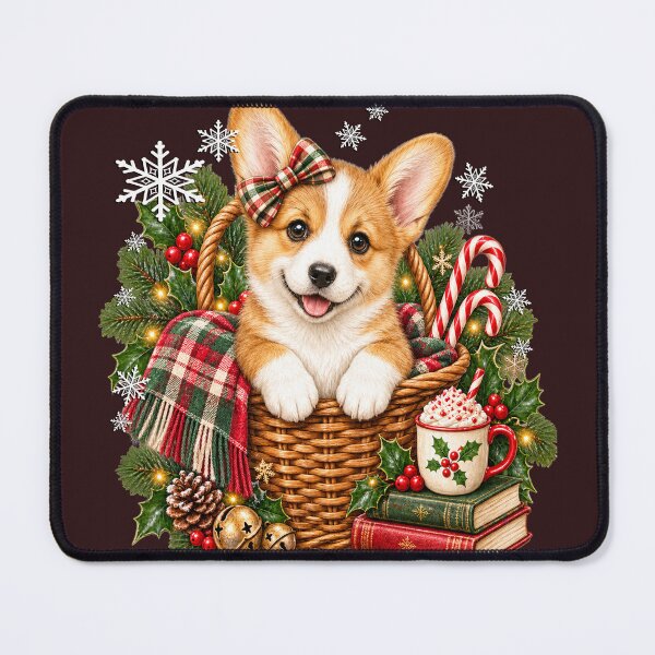 Item preview, Cozy Christmas Corgi Holiday Basket Winter Art designed and sold by Cute & Sassy Custom Gifting Boutiques.