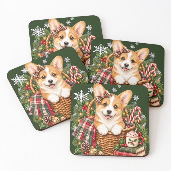Item preview, Cozy Christmas Corgi Holiday Basket Winter Art designed and sold by Cute & Sassy Custom Gifting Boutiques.
