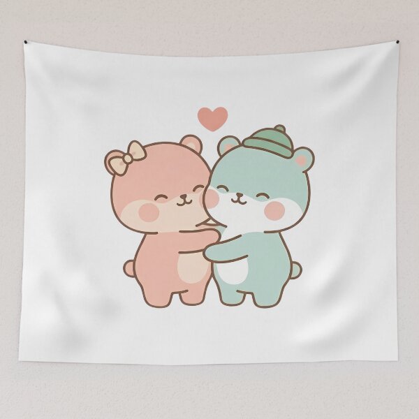 Item preview, Kawaii Cute Pastel Bear Hug Couple designed and sold by Cuddly-Critters.