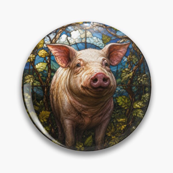 Item preview, Pig Stained Glass Farmhouse Floral Window Art designed and sold by pinkal.