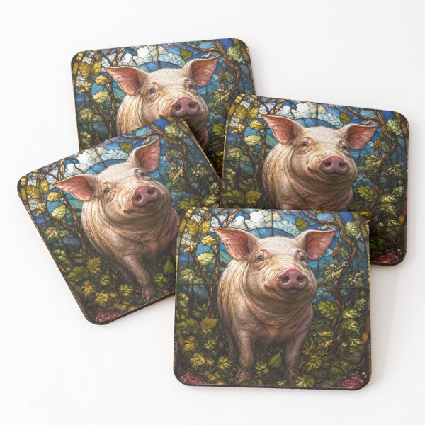 Item preview, Pig Stained Glass Farmhouse Floral Window Art designed and sold by pinkal.