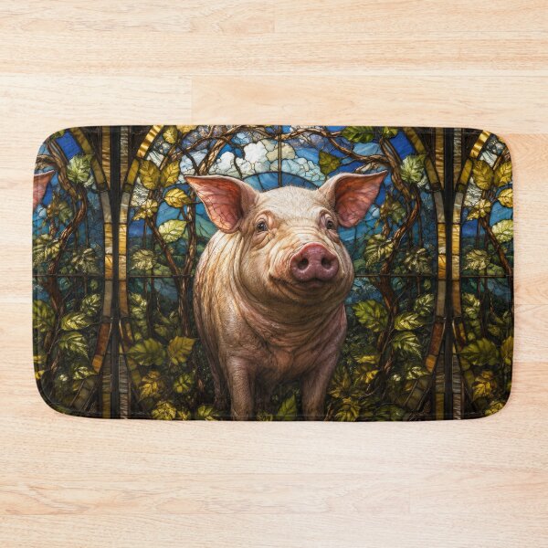 Item preview, Pig Stained Glass Farmhouse Floral Window Art designed and sold by pinkal.