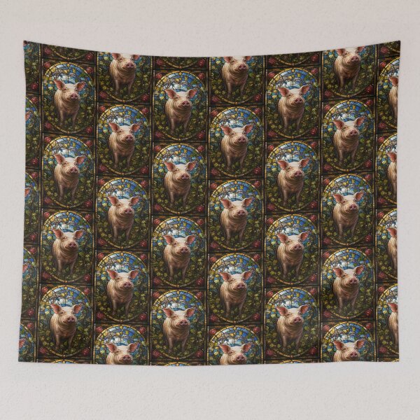 Item preview, Pig Stained Glass Farmhouse Floral Window Art designed and sold by pinkal.