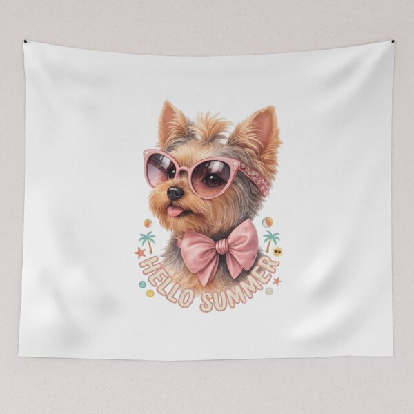 Item preview, Hello Summer Cute Yorkshire Terrier Pink Sunglasses Dog Lover T-Shirt designed and sold by Yorkie Magic Studio .