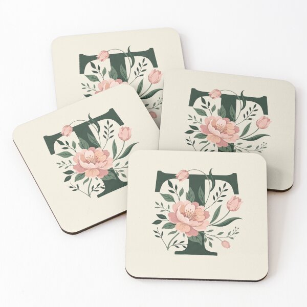 Item preview, Blush pink Floral Letter T Monogram Botanical designed and sold by ITCHAWAWAA.