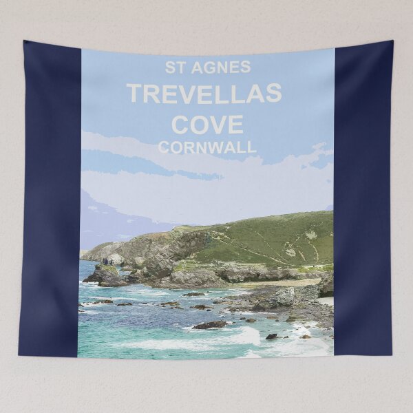 Item preview, St Agnes Cornwall.  Trevellas Cove Cornish Travel poster Uk designed and sold by BarbaraGlebska.