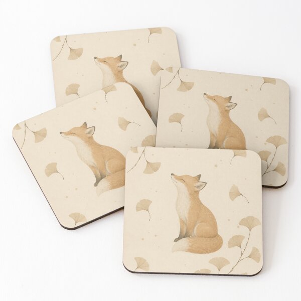 Item preview, Sitting Fox with Ginkgo Leaves Soft Watercolor designed and sold by Jozefin's Studio.