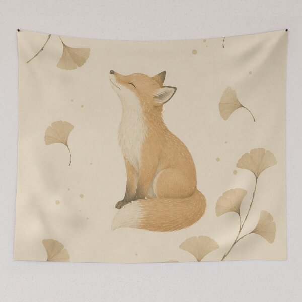 Item preview, Sitting Fox with Ginkgo Leaves Soft Watercolor designed and sold by Jozefin's Studio.