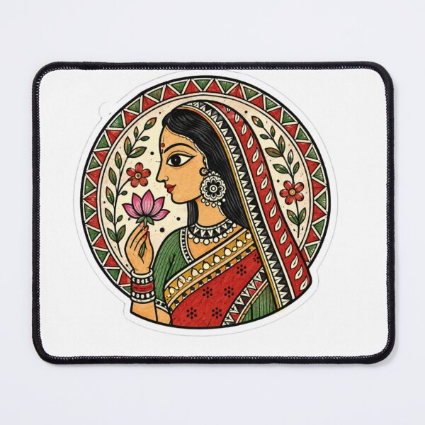 Item preview, Madhubani Indian Woman with Lotus in her Hand | Indian Folk Art  designed and sold by Sakshiartwork.