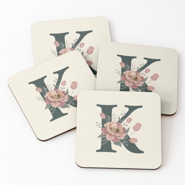 Item preview, Blush pink Floral Letter K Monogram Botanical designed and sold by ITCHAWAWAA.