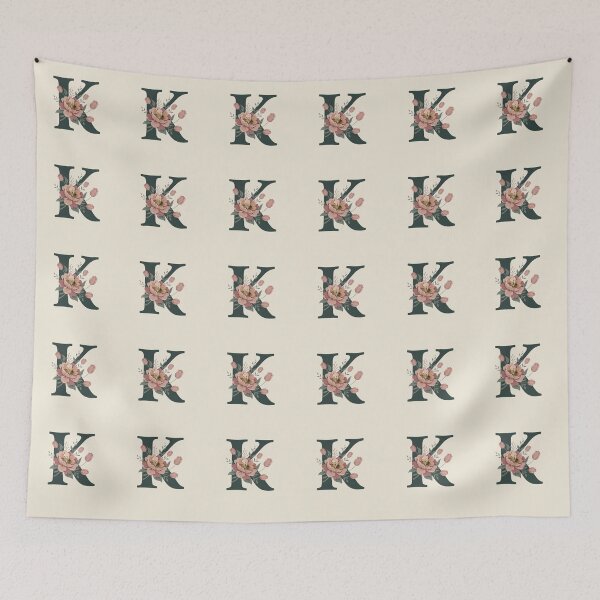 Item preview, Blush pink Floral Letter K Monogram Botanical designed and sold by ITCHAWAWAA.