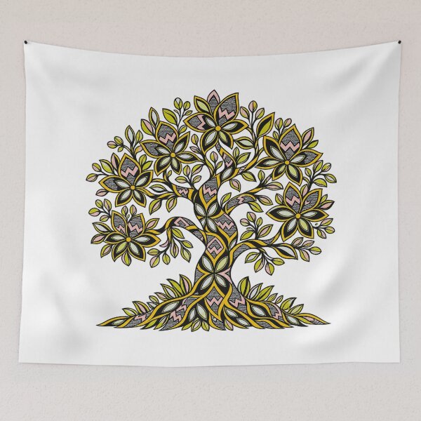 Item preview, Bold Yellow Floral Tree of Life – Geometric Boho Botanical Art designed and sold by Awarrie.