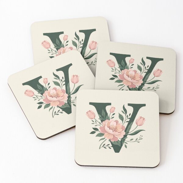Item preview, Blush pink Floral Letter V Monogram Botanical designed and sold by ITCHAWAWAA.