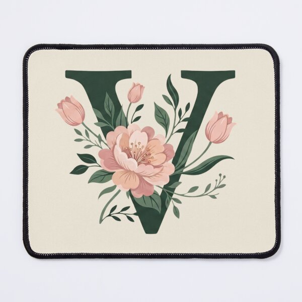 Item preview, Blush pink Floral Letter V Monogram Botanical designed and sold by ITCHAWAWAA.