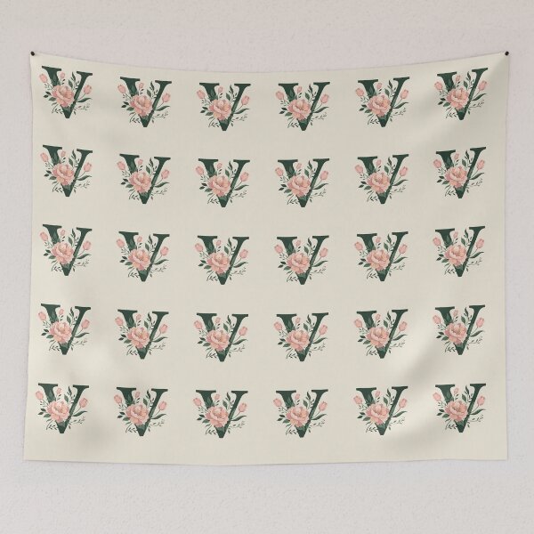 Item preview, Blush pink Floral Letter V Monogram Botanical designed and sold by ITCHAWAWAA.
