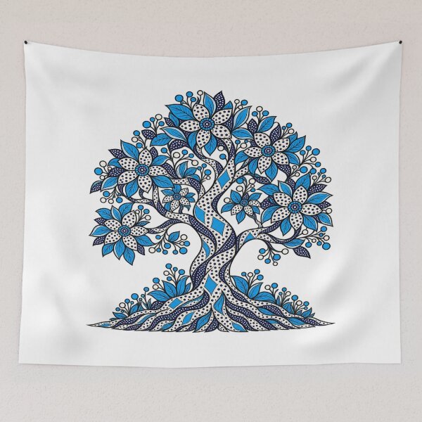 Item preview, Blue Floral Tree of Life – Elegant Botanical Folk Art designed and sold by Awarrie.
