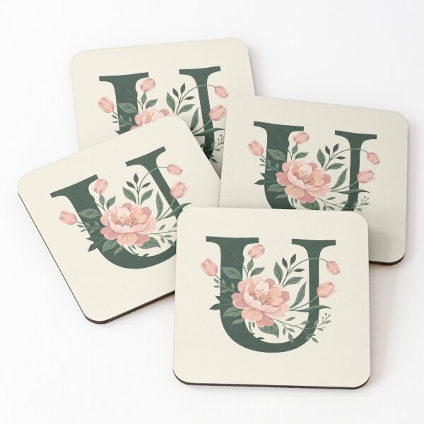 Item preview, Blush pink Floral Letter U Monogram Botanical designed and sold by ITCHAWAWAA.
