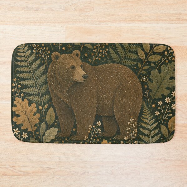 Item preview, Brown Bear Among Ferns and Oak Leaves Folk Art designed and sold by Jozefin's Studio.