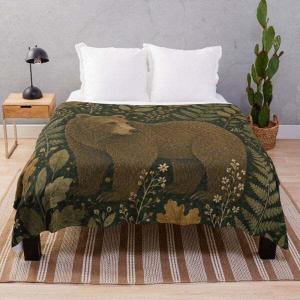 Item preview, Brown Bear Among Ferns and Oak Leaves Folk Art designed and sold by Jozefin's Studio.