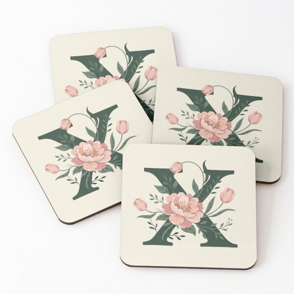 Item preview, Blush pink Floral Letter X Monogram Botanical designed and sold by ITCHAWAWAA.
