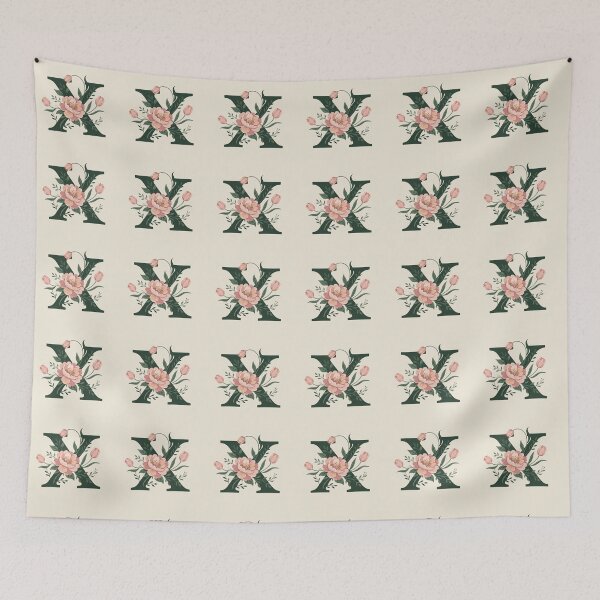 Item preview, Blush pink Floral Letter X Monogram Botanical designed and sold by ITCHAWAWAA.