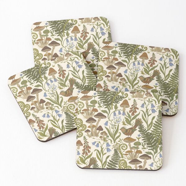Item preview, Cottagecore Botanical Pattern of Forest Mushrooms and Ferns designed and sold by Pattique.